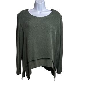 Vintage Wild Rose Sport Womens Green Asymmetric Hem Shirt Size 12 Lagenlook Boho